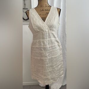 Talbots 100% Linen Classic Sheath Dress Raw Edged Details Size 12P